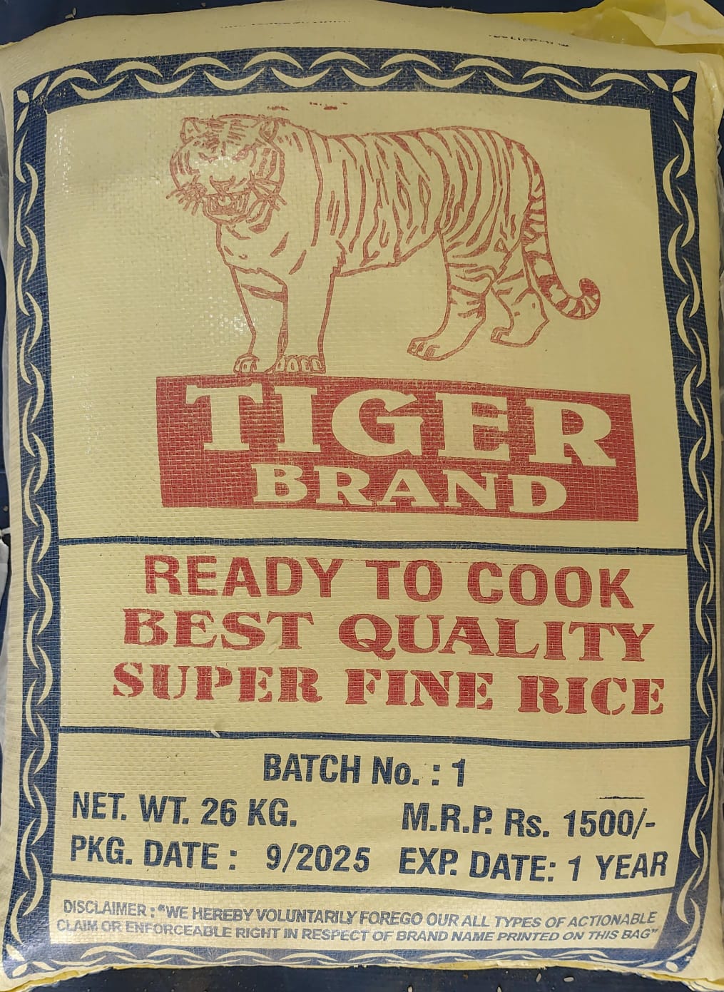 TIGER BOILED RICE 26KG